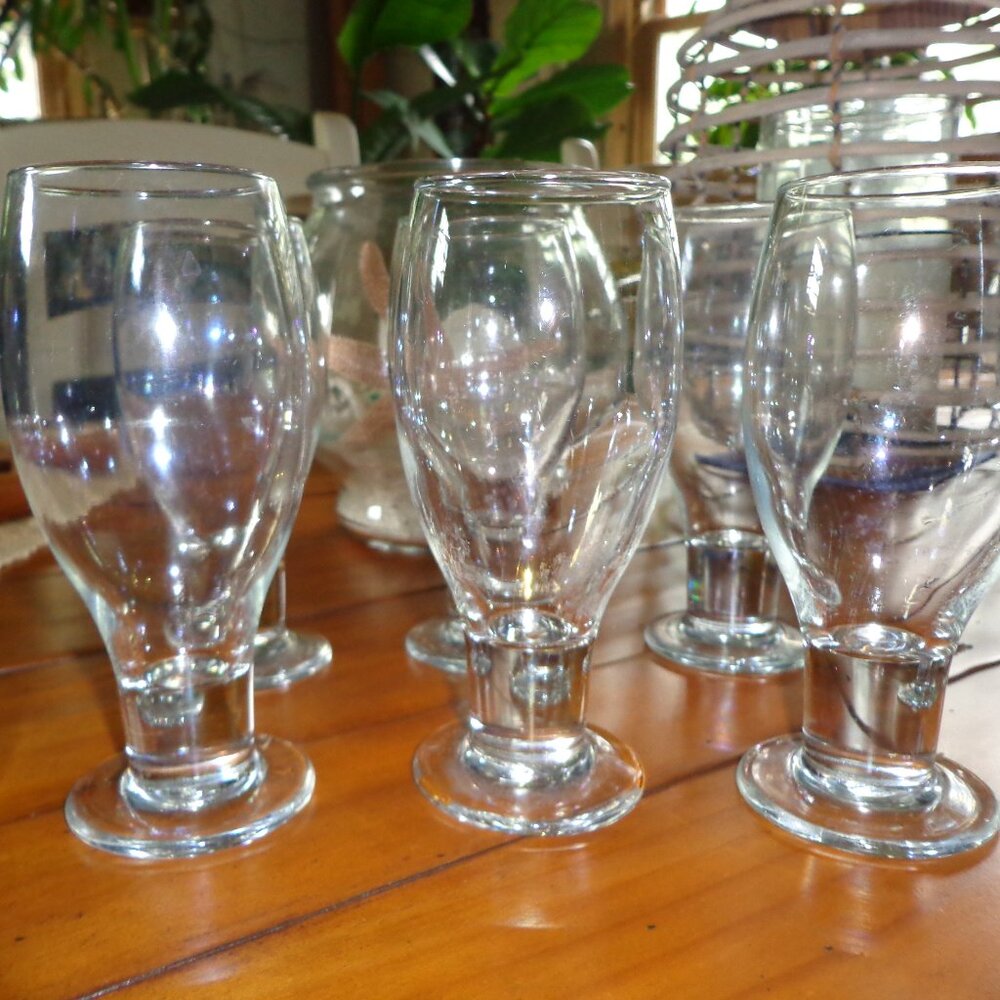 Set of 6 Clear Water Glasses Thick Stem 6.5" H.